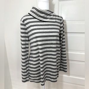 NWOT Talbots Black + Gray Stripe Luxe Velour Pullover, Size Large Petite